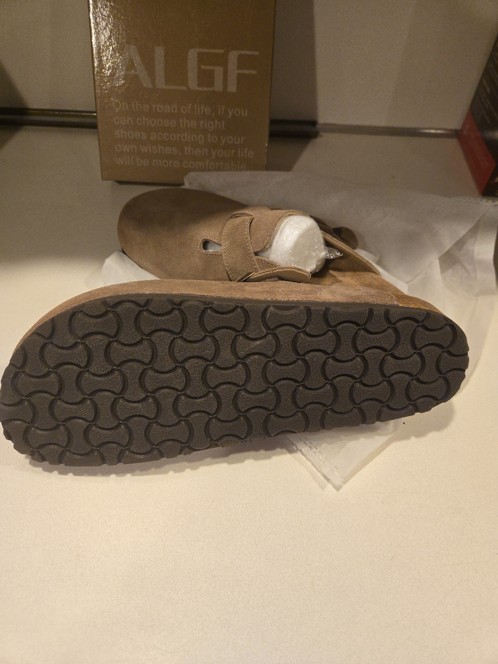 Taupe Suede Clog Mules with Buckle - Picture 3 of 6